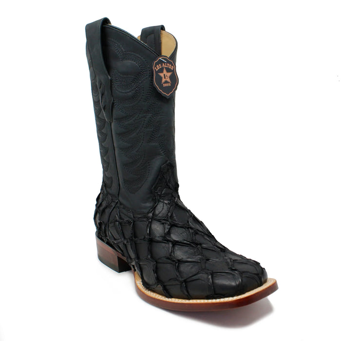 Pirarucu Matte Black Square Toe Cowboy Boot - Los Altos