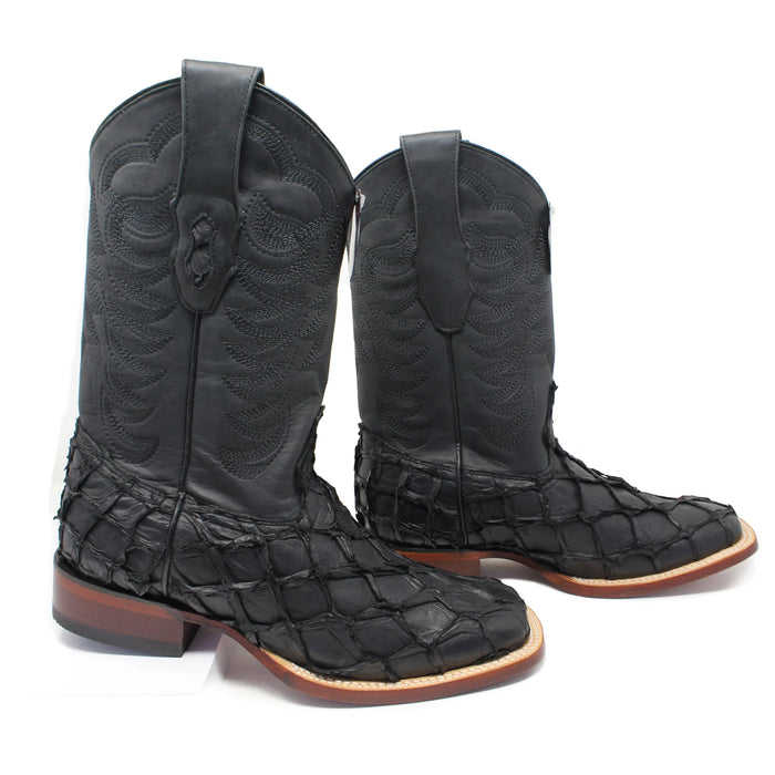 Pirarucu Matte Black Square Toe Cowboy Boot - Los Altos
