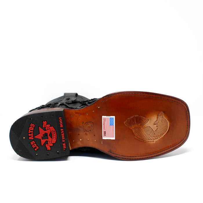 Pirarucu Matte Black Square Toe Cowboy Boot - Los Altos