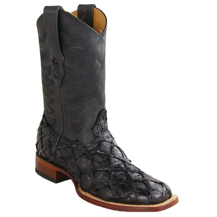 Pirarucu Fish Boots Wide Square Rodeo Toe Black Color - Los Altos Boots