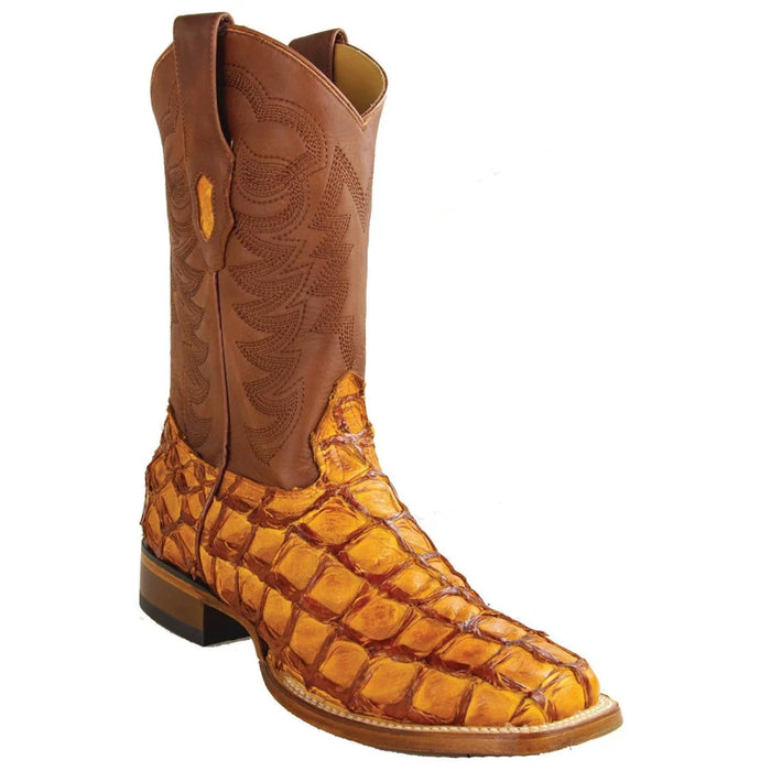 Pirarucu Fish Boots Wide Square Toe Rodeo Color Cognac - Los Altos Boots