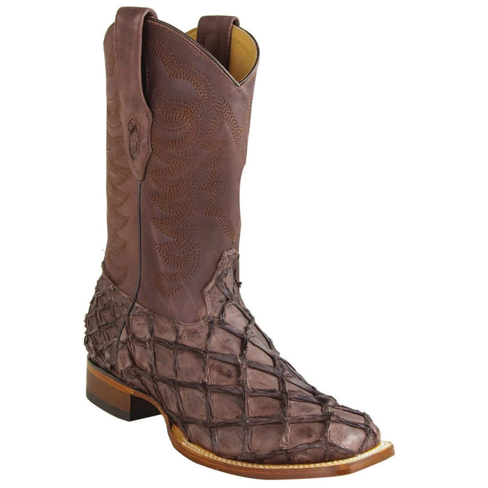 Pirarucu Fish Boots Original Wide Square Rodeo Toe Tobacco Color - Los Altos Boots