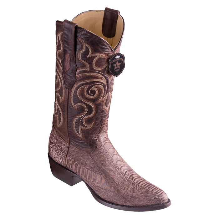 Los Altos Sanded Brown Ostrich Leg R-Toe Western Boots 940535