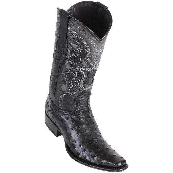 Los Altos Men's Ostrich European Toe Western Boots - Black 760305